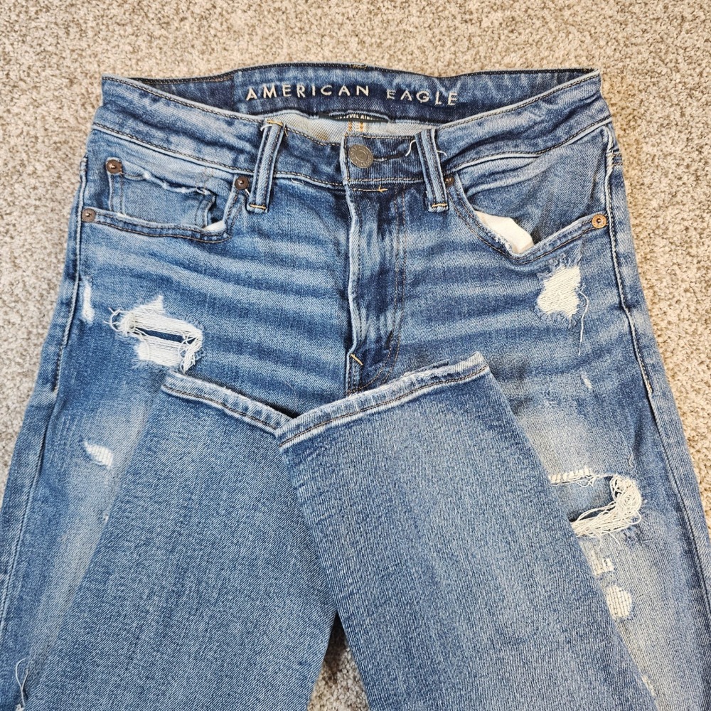 American Eagle AirFlex+ Slim Distressed Jeans Mens 29x30 Blue Ripped Denim